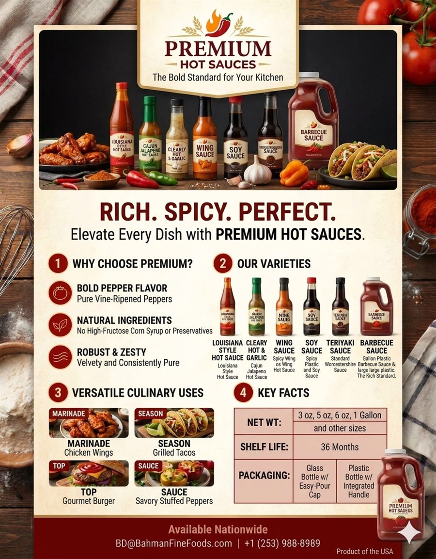 Premium hot sauces and condiments